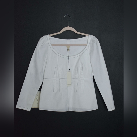 NWT Rebecca Taylor White Structured Long Sleeve Top Sz M - Picture 2 of 9